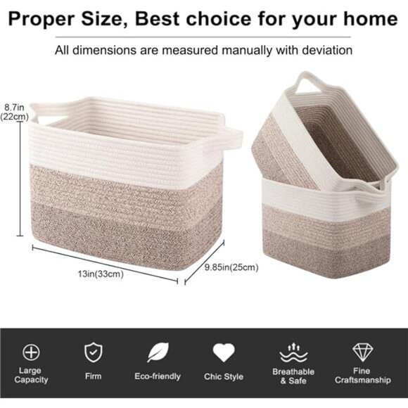 Storage Basket, Woven Baskets for Storage, Cotton Rope Basket - Picture 4 of 7